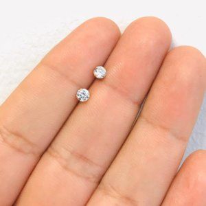 10K Yellow Solid Gold CZ Earrings 3mm / Round CZ Gold Earrings for Women/ Aretes